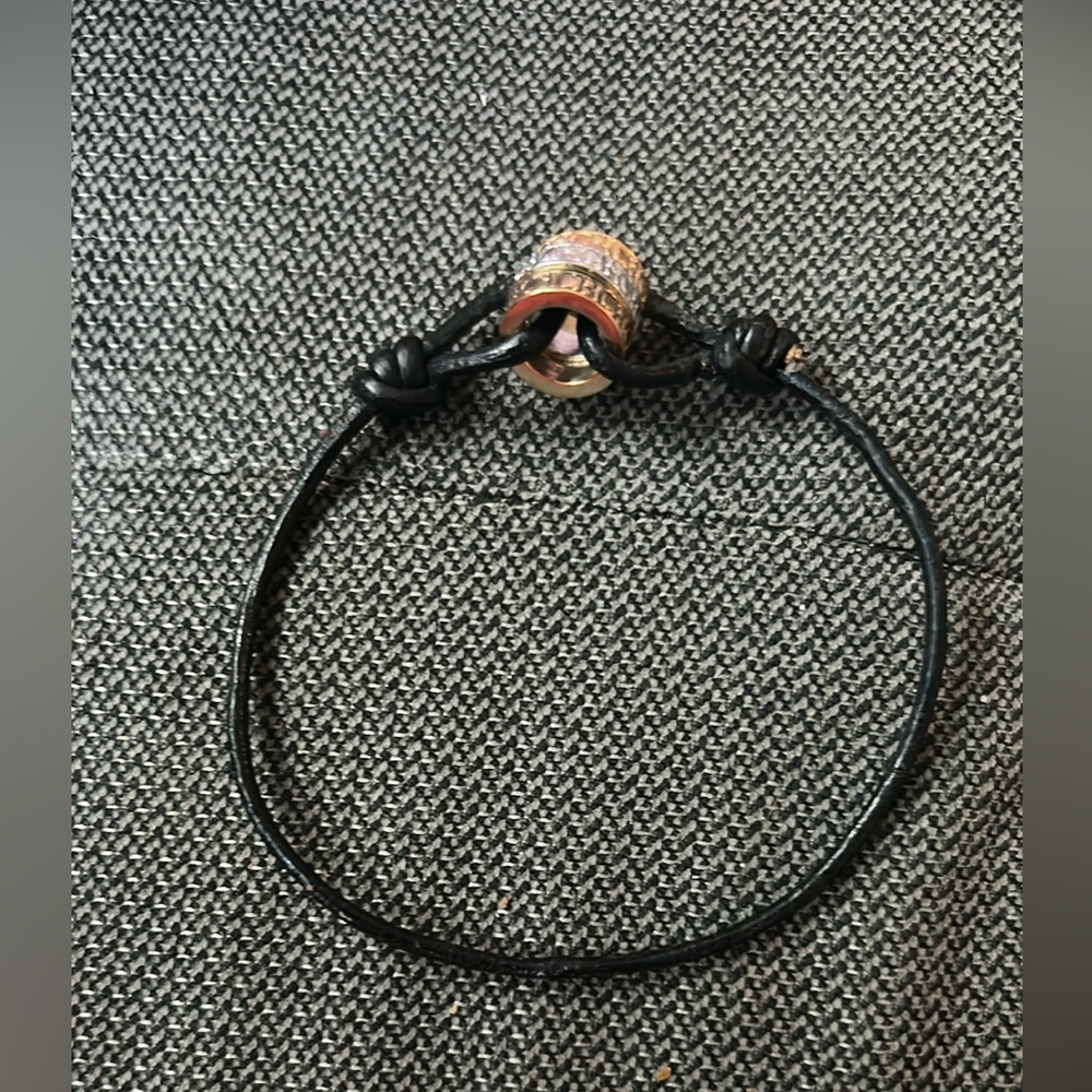 Ch Carolina Herrera unisex Black Leather Bracelet with Gold ch rings